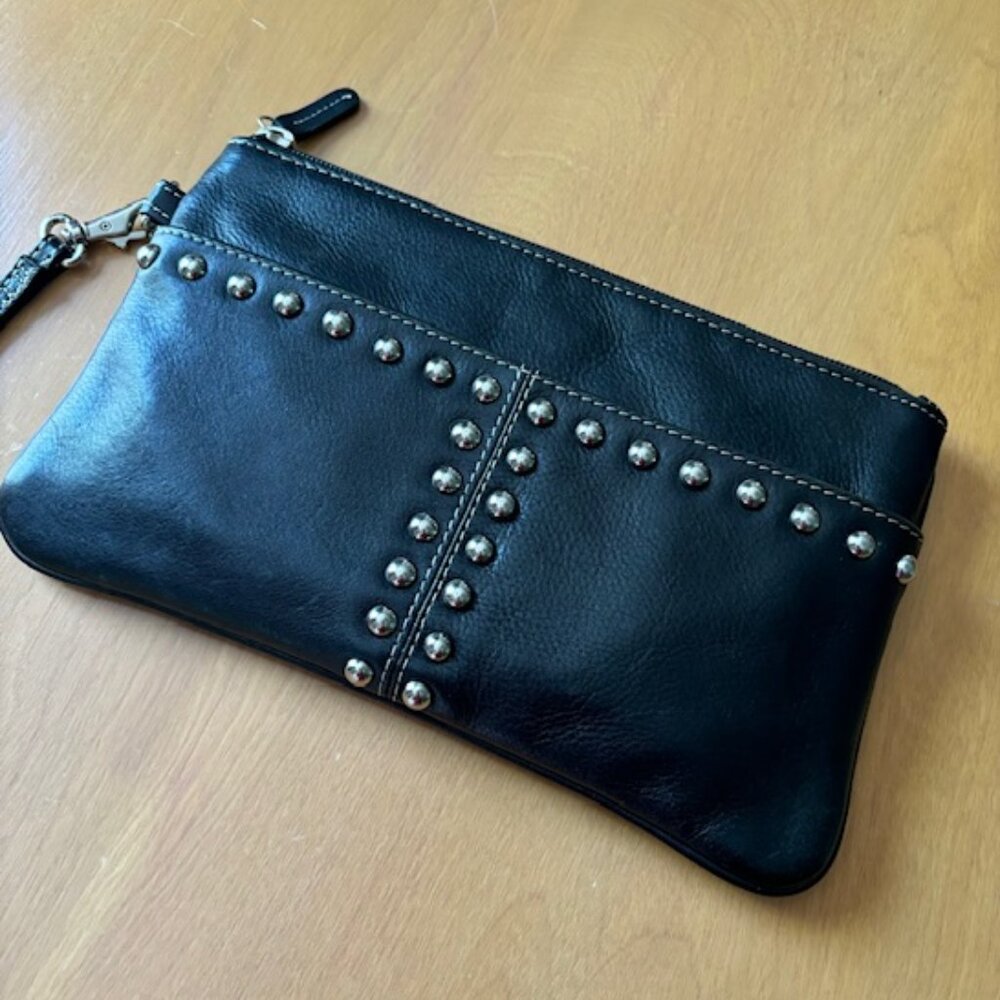 Leather Studded Wristlet Purse